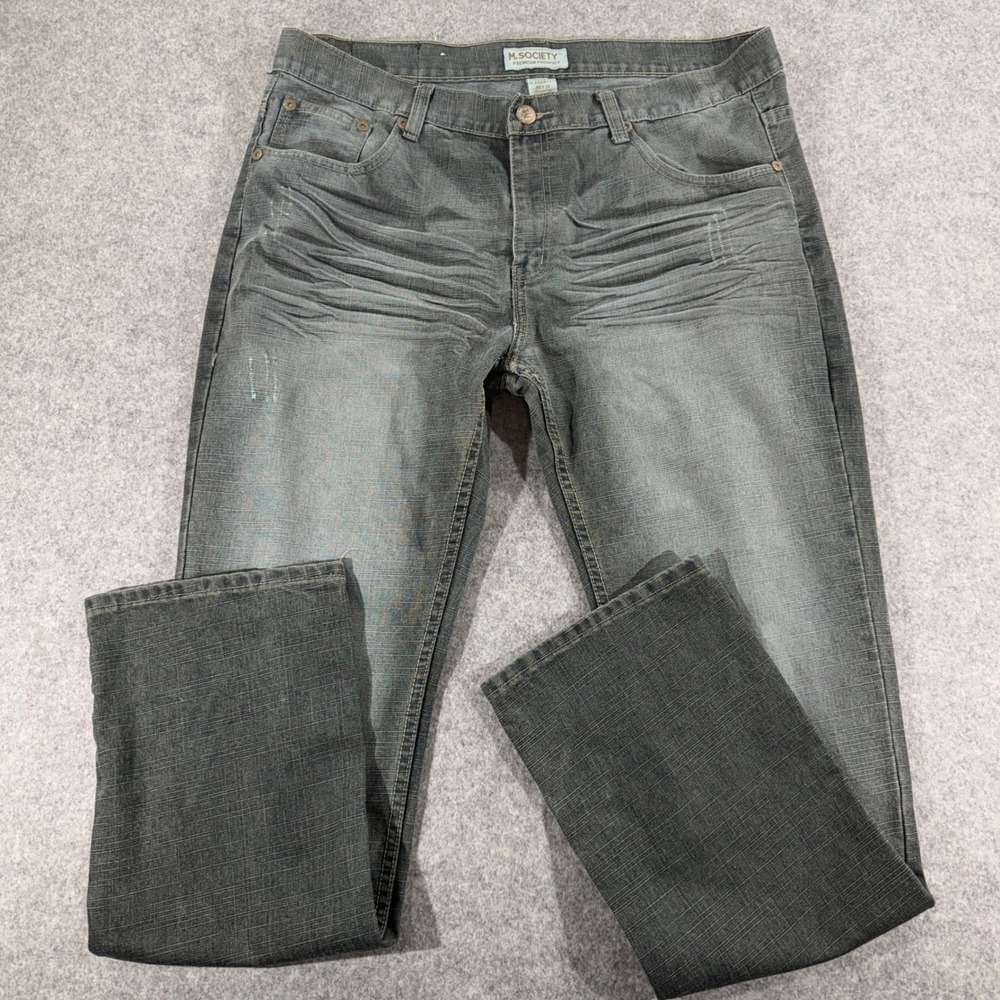 M. Society Premium Mens Gray Faded Straight Leg Jeans 40x34 Crosshatch